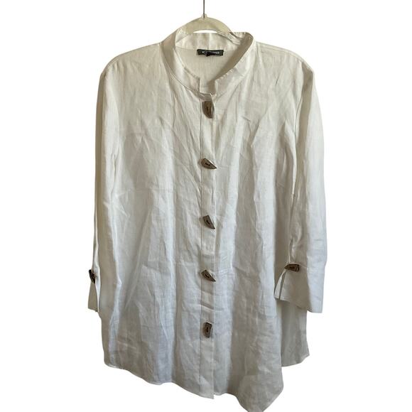 Go Silk White 100% Linen Boho Asymmetrical Hem Lagenlook Top - Size XL - Picture 1 of 8